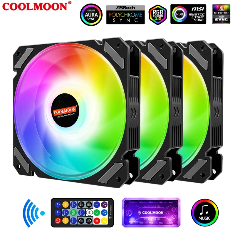 Coolmoon 120mm PWM 4PIN Cooling Fan 5V 3PIN ARGB RGB 6Pin for Computer Chassis Cooler Motherboard Synchronization PC Accessories