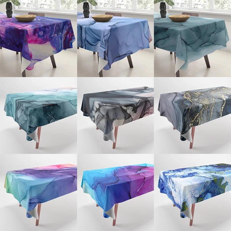 Abstract Beautiful Colorful Flowing Water Alcohol Ink Chaotic Pattern Tablecloth Home Decoration Rectangular Party 