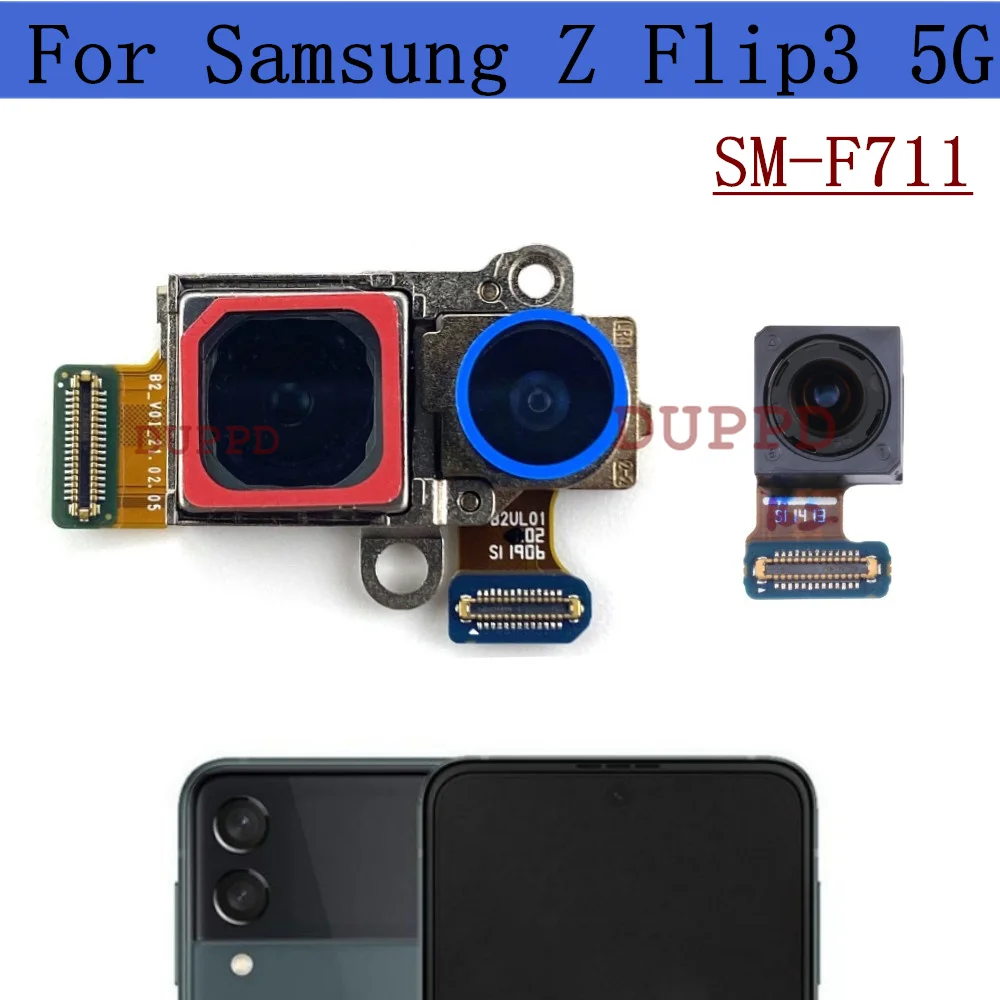 

Передняя задняя камера для Samsung Galaxy Z Flip3 5G F711B F711U F711N Фронтальная селфи Широкая задняя камера Модуль основной камеры Гибкий кабель