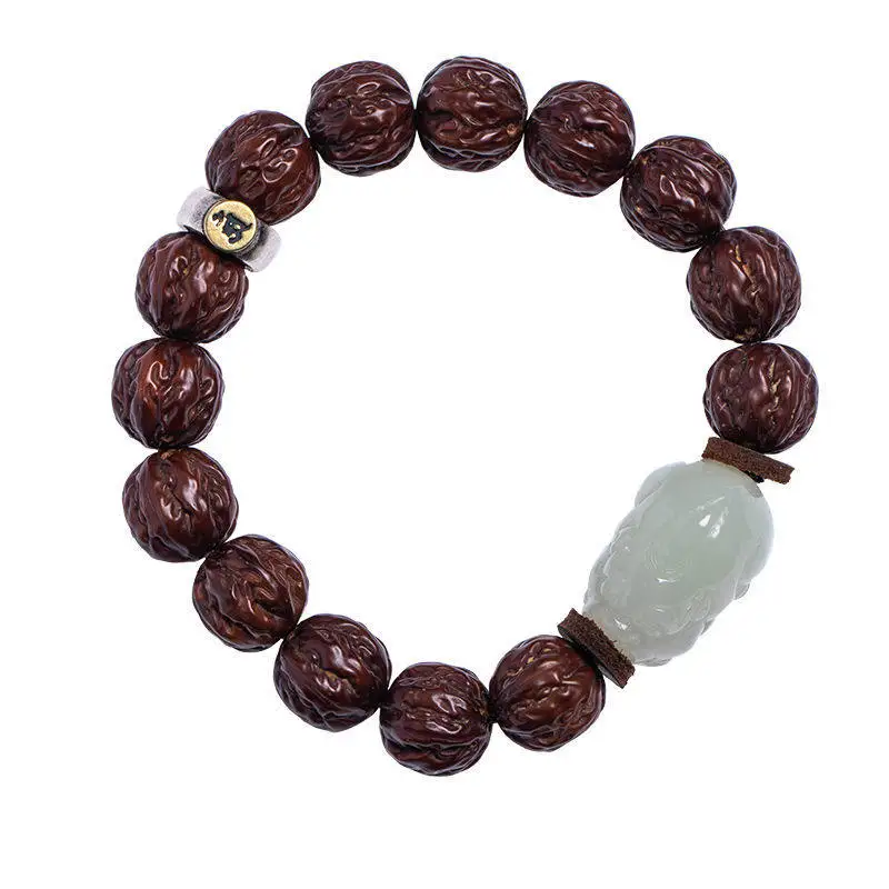 Carved Purple Gold Rat Rudraksha Chinese Zodiac Guardian Buddha Hetian Jade Pixiu Bracelet for Men Women Lucky Bracelet Gifts