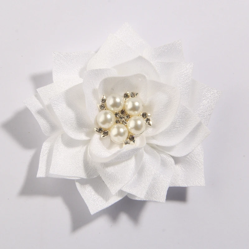 

20PS 7,5 см 2,95 дюйма, ручная работа, ткань в виде листьев лоты, цветы с жемчугом и стразами, Edding Party, цветочные искусственные шифоновые цветы, бутик