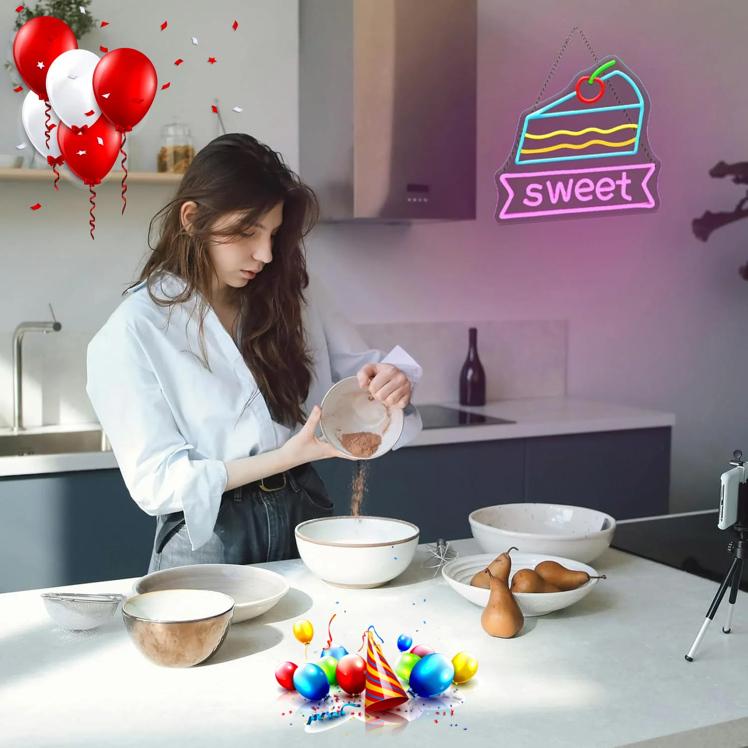 달콤한 네온 조명 과일 케이크 네온사인 USB 전원 케이크 가게 디저트 가게 파티 레스토랑 커피숍 벽 장식 어린이 선물