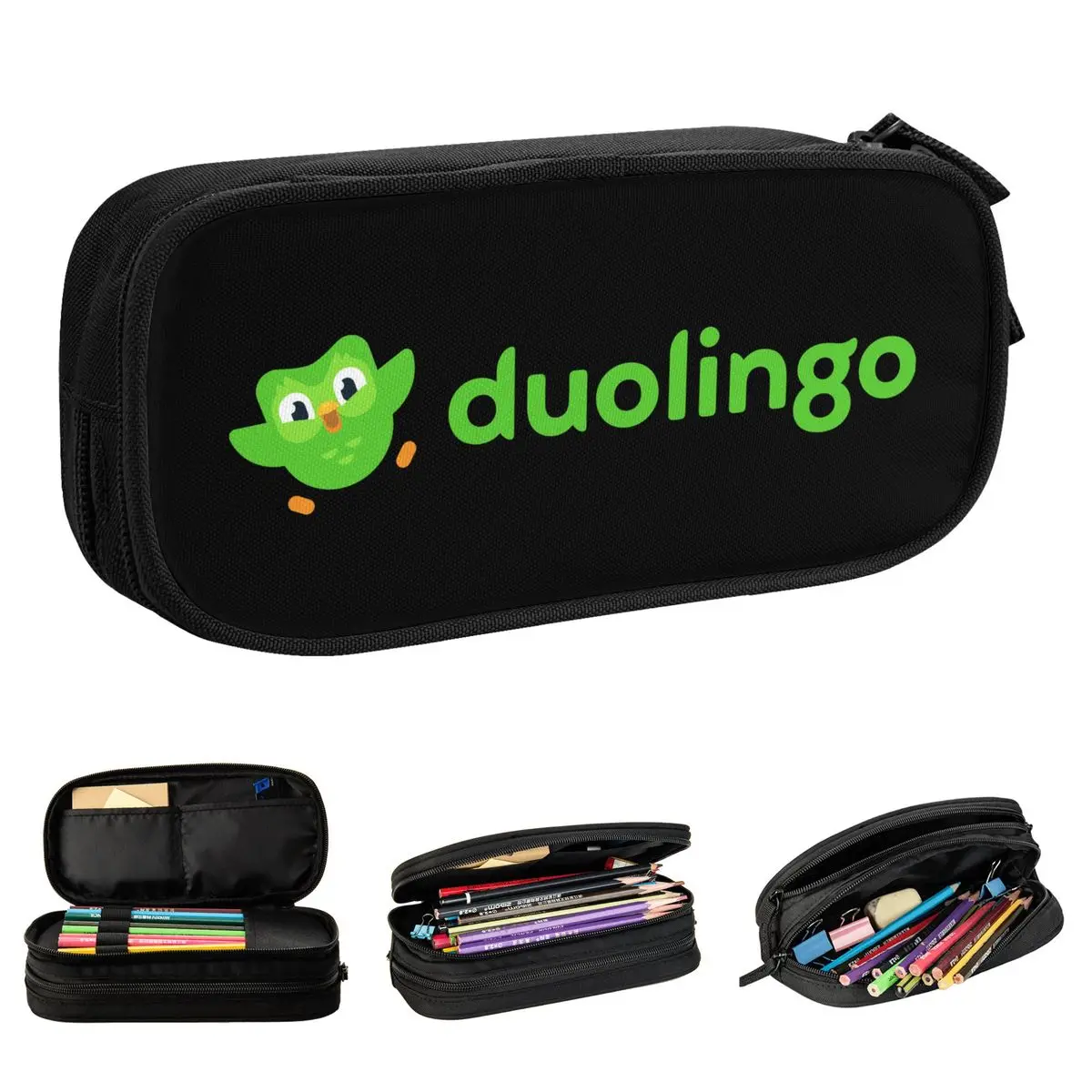 جديد Duolingo مقلمة قلم رصاص كارتون الحقيبة صندوق القلم لفتاة صبي حقائب ذات سعة كبيرة الطلاب مدرسة هدية القرطاسية