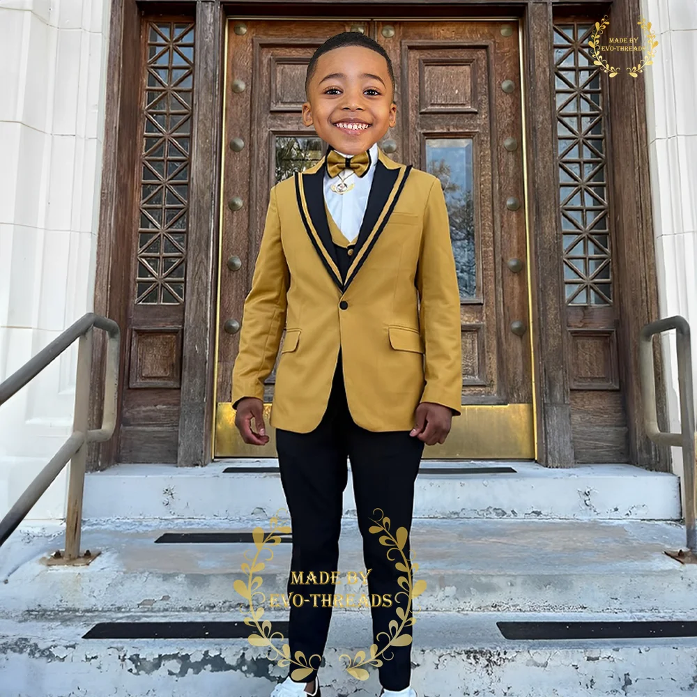 

Brown Suit For Boys 3 PCS Set Peak Lapel Jacket Vest Pants Wedding Banquet Pageboy Prom Graduation Custom Children Tuxedo