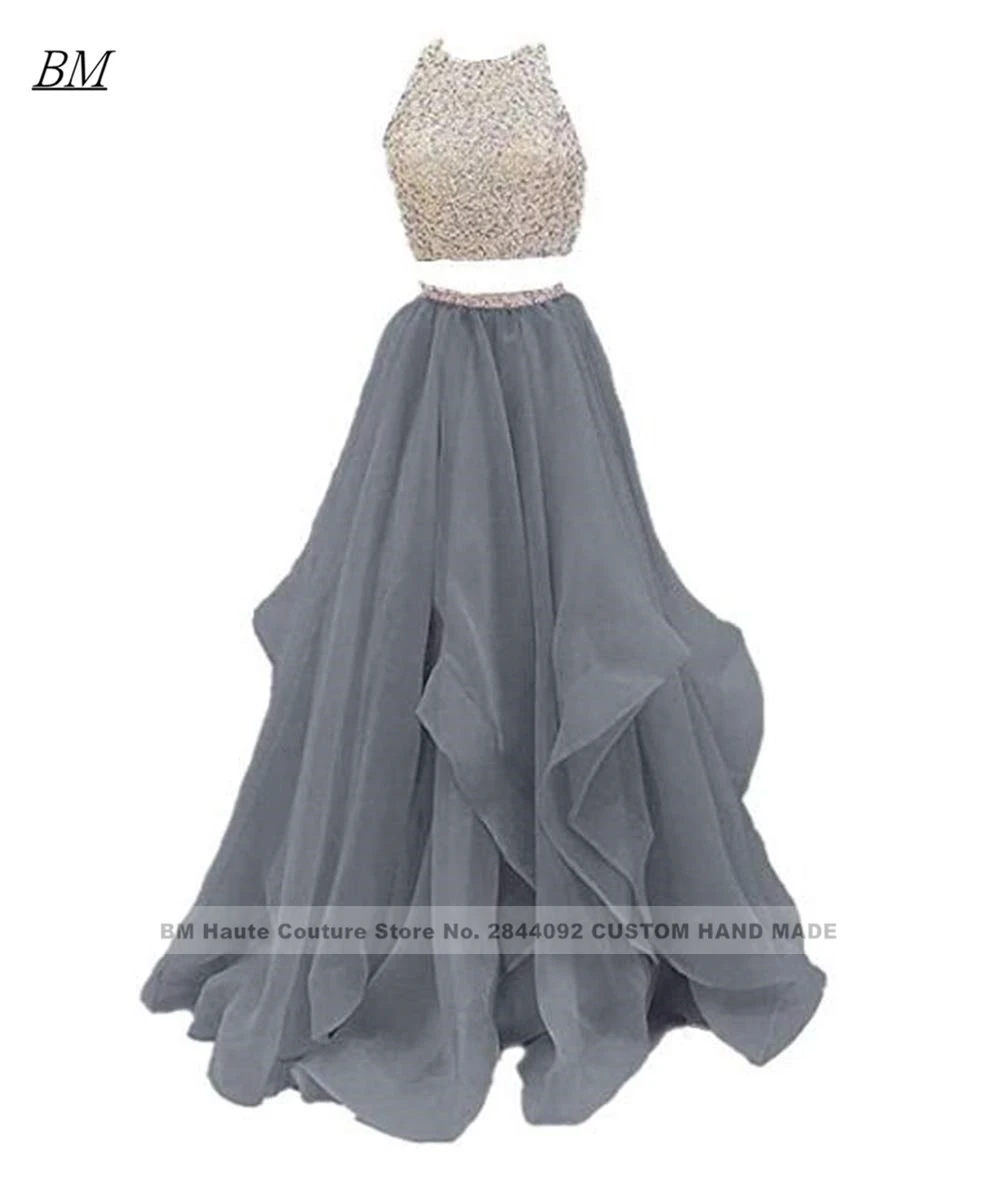 Robe De soirée pas cher Appliques élégant perlé 2 pièces robes De bal perlée longue couches formelle soirée demoiselle d'honneur Robe De soirée