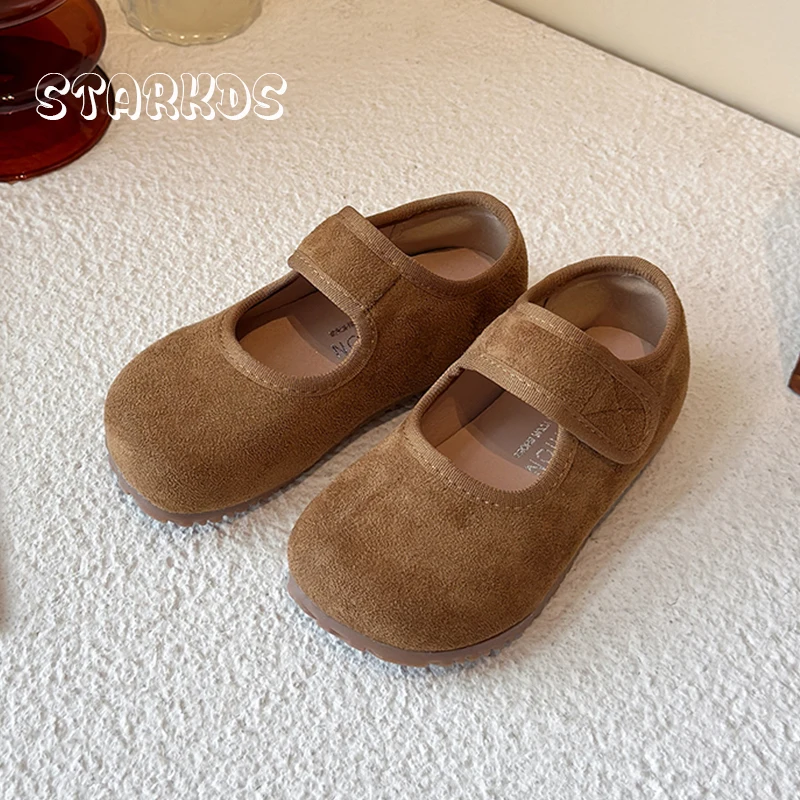 Retro Suede Ballet Flat Shoes Kid Girl Autumn Vintage Fluffy Mary Jane Shoe Baby Child Round Toe Soft Sole Concise Dress Zapatos