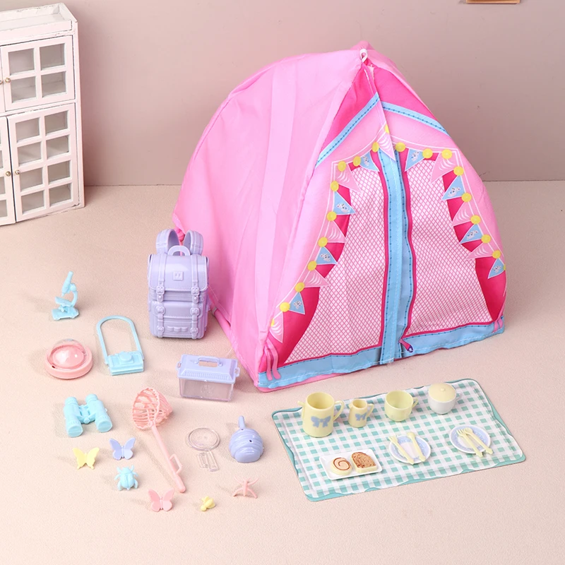Juego de equipo de acampada en miniatura a escala 1/12 para casa de muñecas, juego de simulación de aventura al aire libre