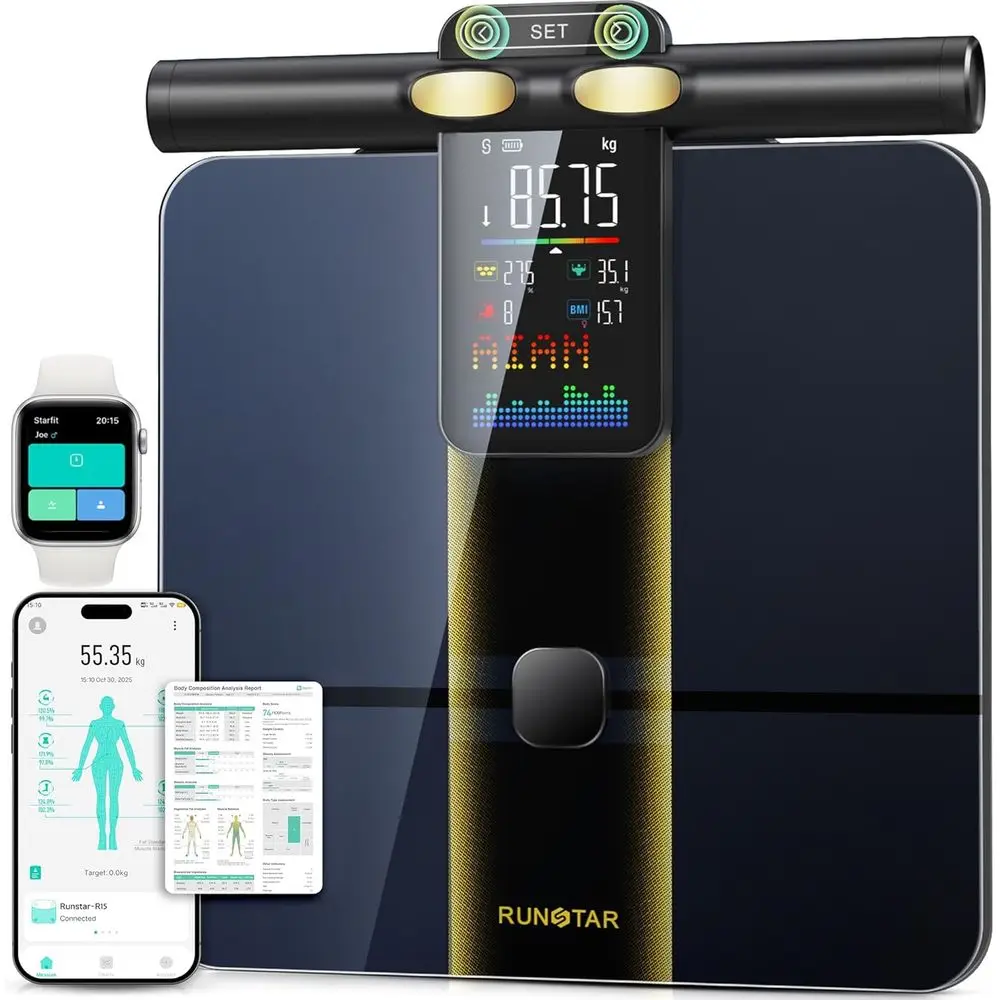 

Smart Scale Body Weight and Percentage, 8 Electrodes High Precision Body Composition Scale with Set Functions Handle, Body Analy