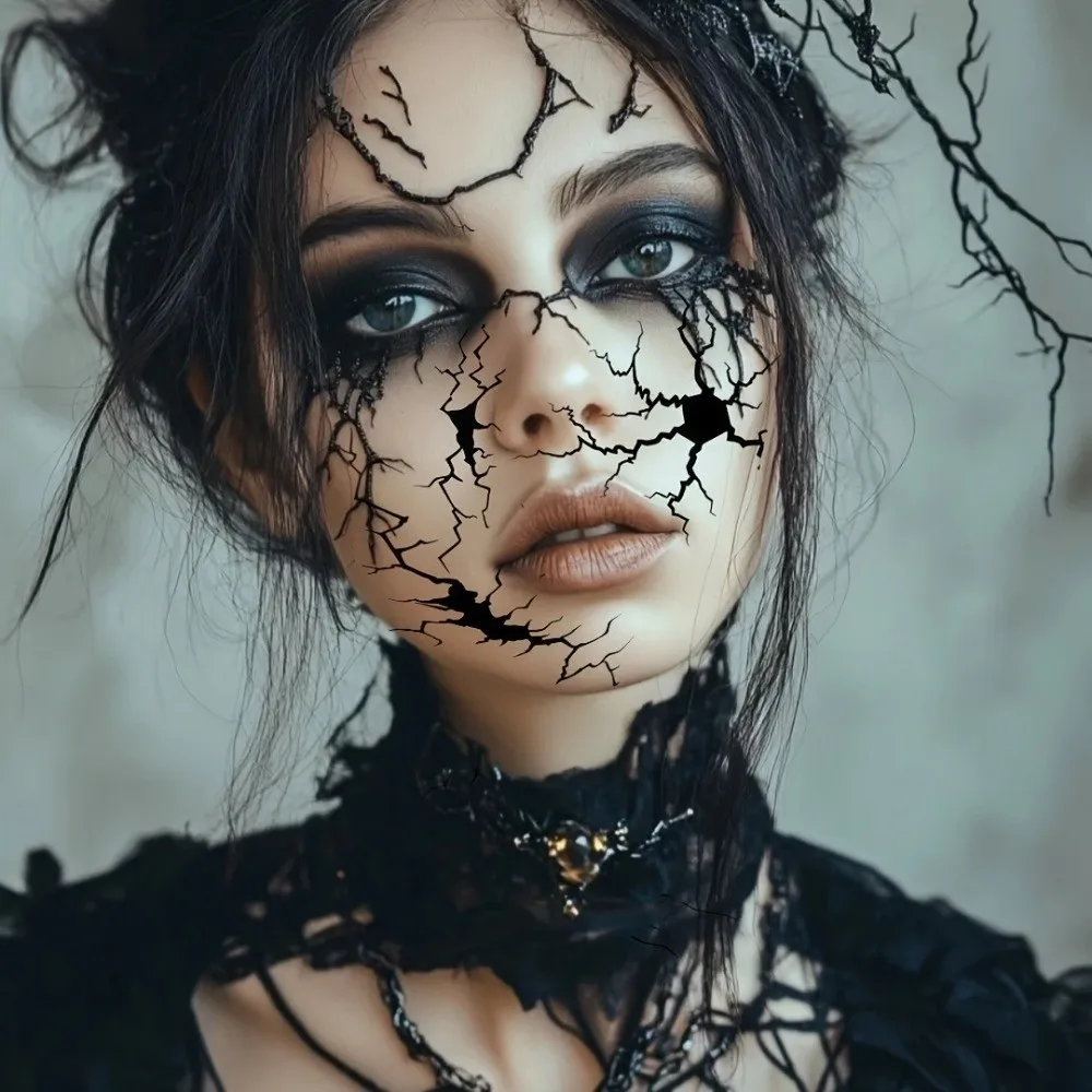 10pcs Crack Mark Halloween Tattoo Stickers Body Makeup Realistic Halloween Face Sticker Waterproof DIY Spider Web Tattoos