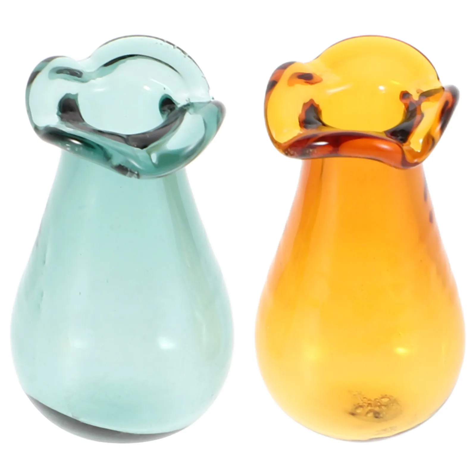 2Pcs Mini Glass Flower for Dollhouse Miniatures Tiny House Decoration DIY Crafting Realistic Elegant Mini Vase Set