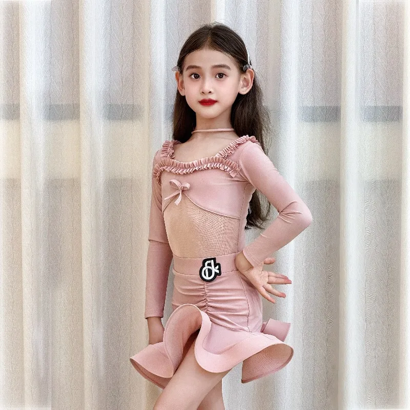 Nueva ropa de práctica de baile latino para niñas, ropa de práctica de alta gama para niños, trajes de actuación de baile latino
