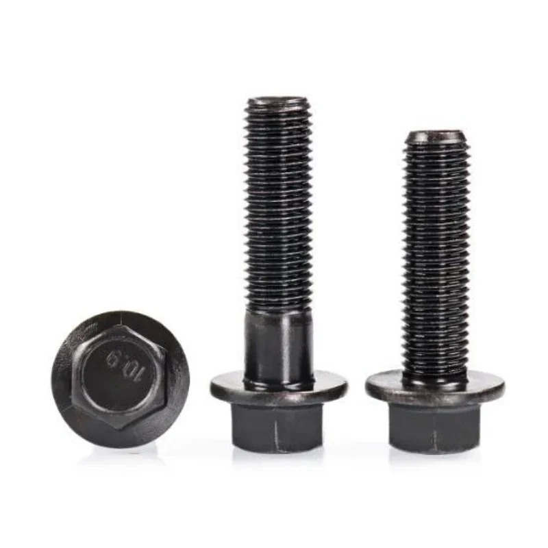 2/5/10pcs M10 M12 M14 M16 Grade 10.9 Black Fine Thread Hexagonal Flange Bolts Hex Washer Head Screws Full Thread/Partial Thread