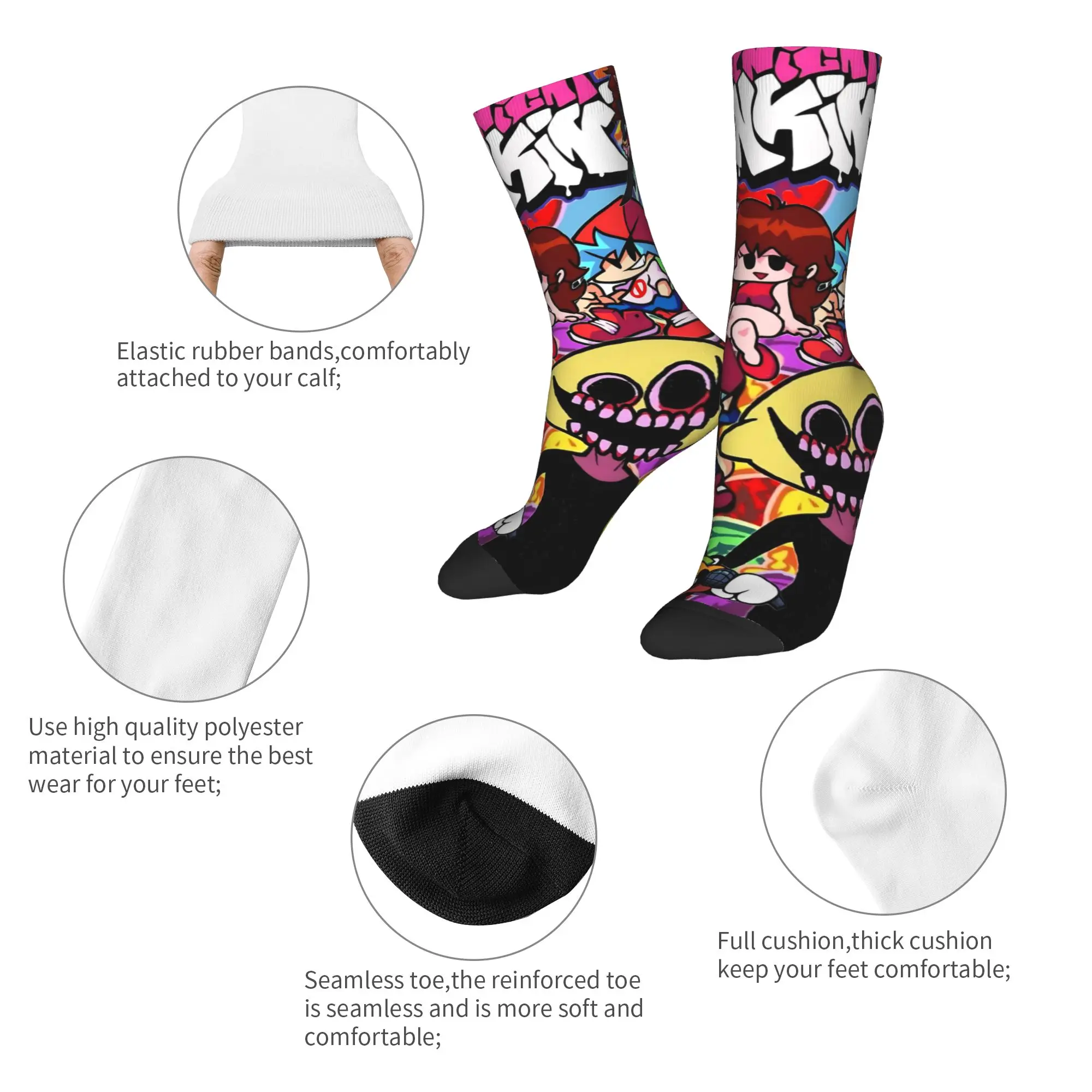 FNF وقت سيء الثلاثي ليلة الجمعة Funkin جوارب تصميم موضة الجوارب الربيع عدم الانزلاق الجوارب الكبار الرجال الجري جوارب مريحة