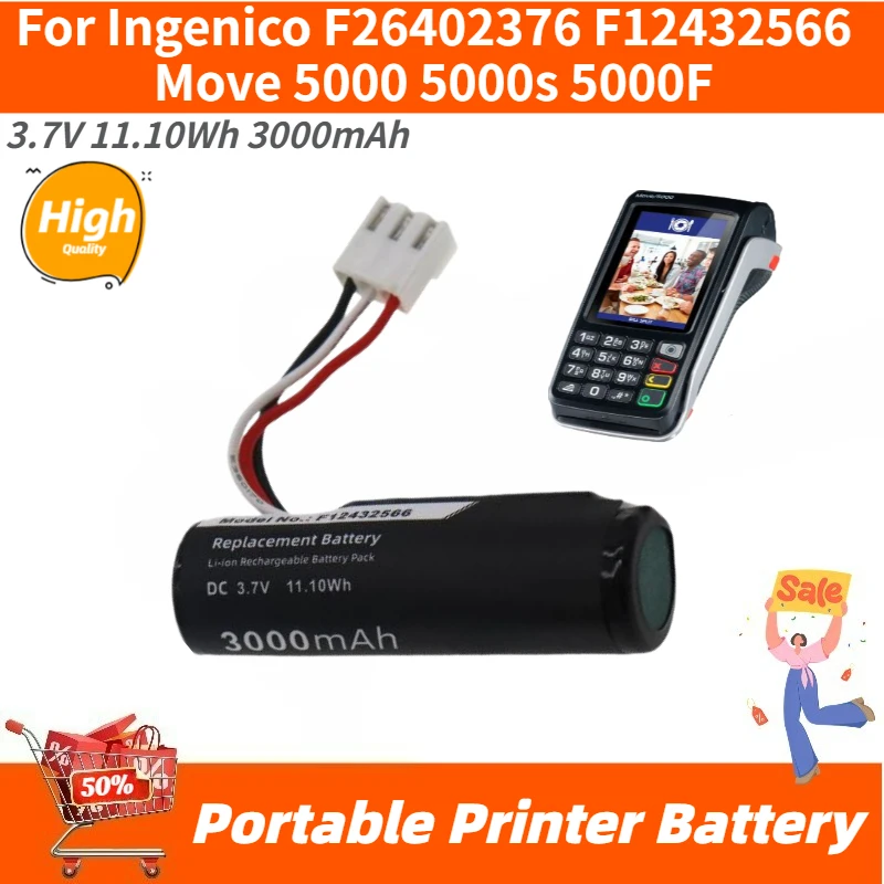 3.7V 3000mAh High Quality Portable Printer Battery For Ingenico F26402376 F12432566 Move 5000 5000s 5000F Brand New