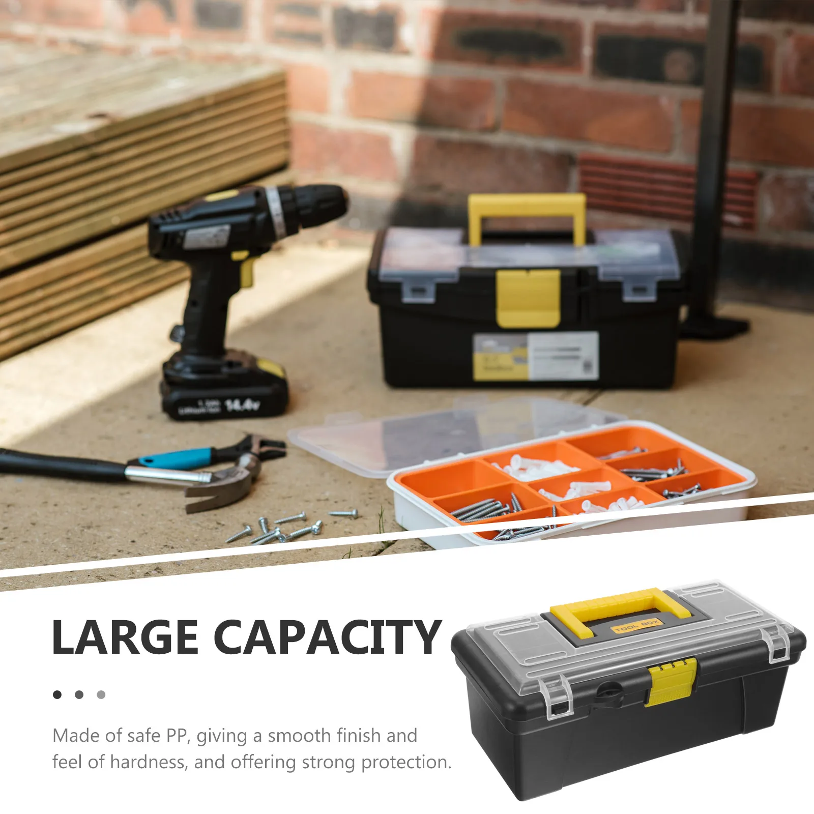 

Toolbox Black Durable PP Large Capacity Safe Buckle Portable Box Plastic Organizer Mechanics Storage Container Hardware