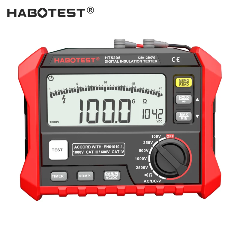 HT5203&HT5205  large LCD Digital Resistance Meter RCD/Loop Tester 0-100GΩ DC 1000V AC 750V Leakage Switch Tester