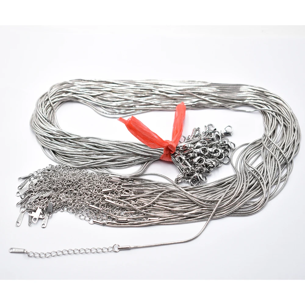 

Wholesale 1.2mm stainless steel Snake Chain Necklace Rope 45cm+5cm Chain Lobster Clasp DIY Jewelry Accessories 50 100pcs/lot