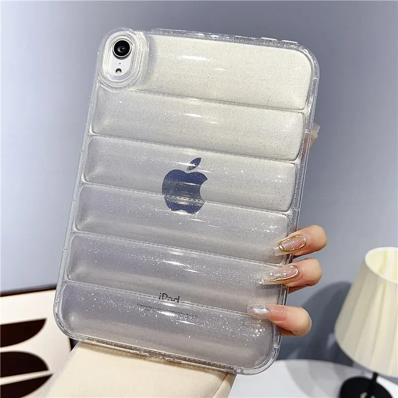 Glitter Down Jacket Transparent Tablet Case for Ipad 10th 9 8 7 Pro 11 Air 4 5 Mini 6 5 4 Soft Clear Shockproof Protect Cover