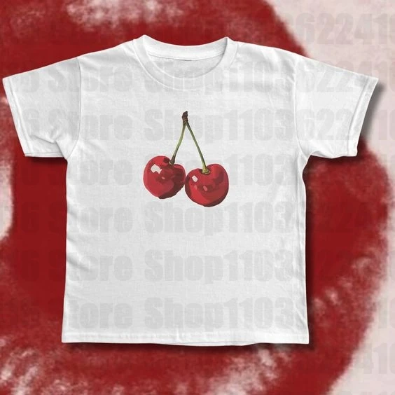 Summer Y2k Aesthetic Cherry Print Women's Vintage T-Shirt Trendy Cute Coquette Baby Tee Short Sleeve Crop Tops Female Clothes