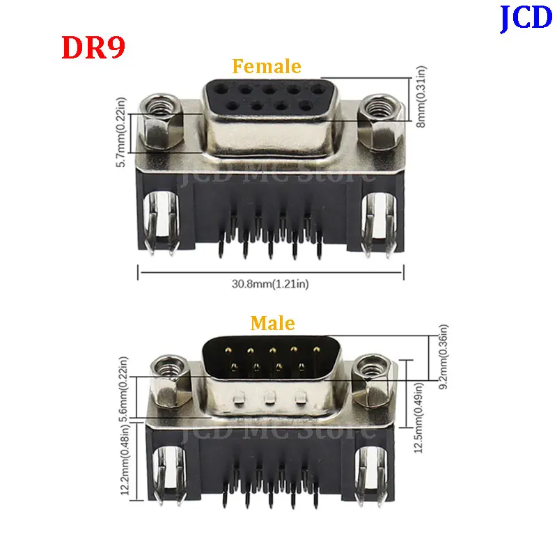 1/5/10pcs DR9 Hole/Pin Female/Male Right Angle Welded D-Sub 9 Pin Connector RS232 Connector DB9 DR9 90 Degree Bent Needle