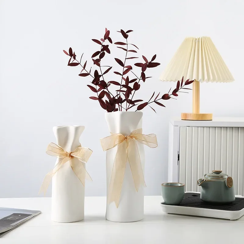 Ceramic Paper Bag Vase Home Design Aesthetic Fresh Flower Nordic Pampas Grass Desktop Living Room
