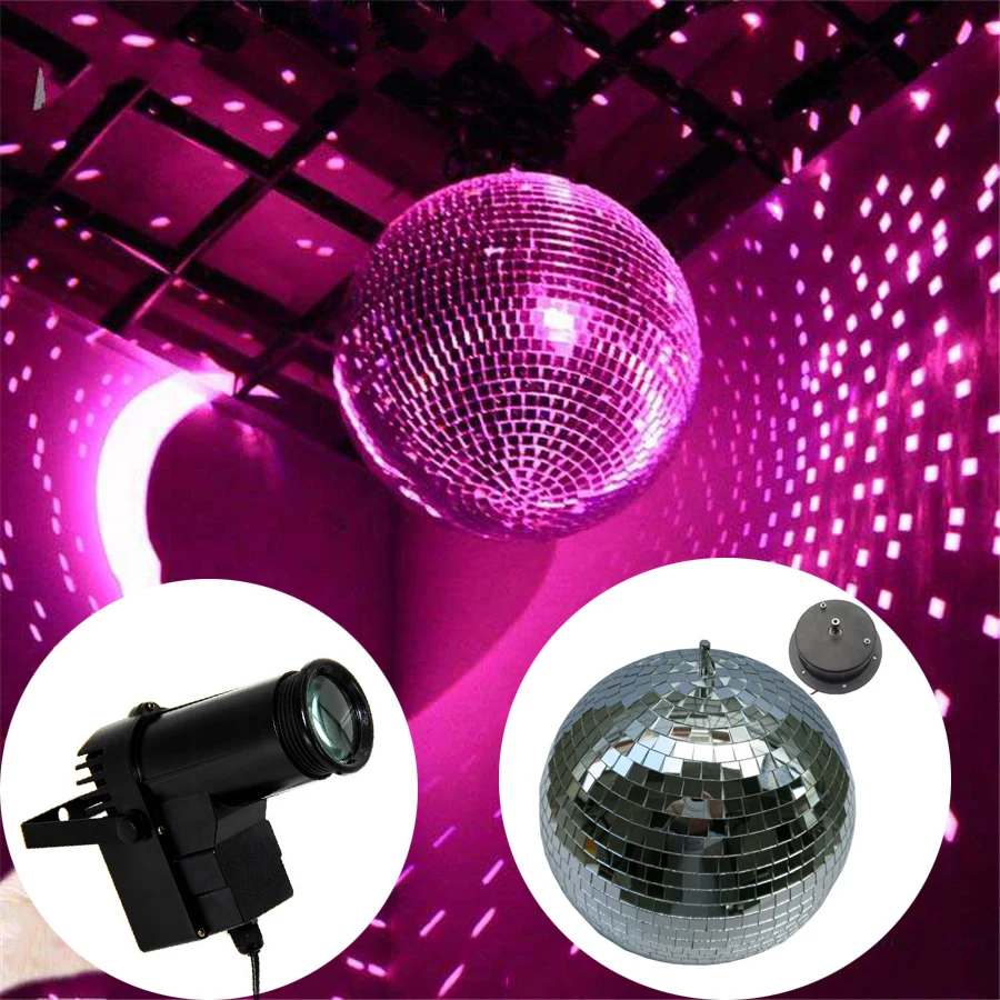 

BEIAIDI Dia20cm 25cm 30cm Glass Rotating Disco Mirror Ball With 10W RGB LED Pinspot Lamp Add Motor Complete PartyStage Bar Props