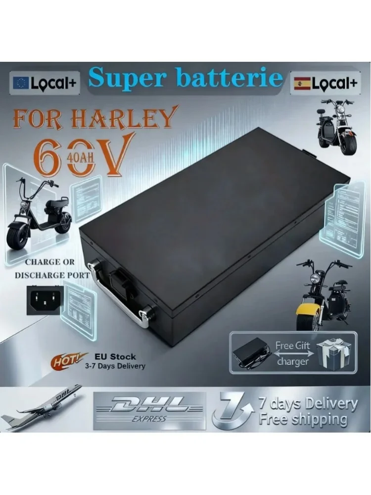 Akumulator do motocykla elektrycznego Harley Two Theeled, 60V 20Ah 30Ah 40Ah, baterie litowe 18650, wodoodporny, do skuterów Citycoco, składanych skuterów. — 2