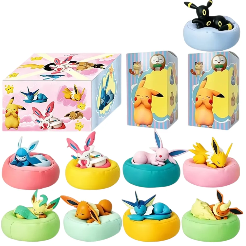 9 Stück Anime Pokémon Eevee Figuren Blindbox Spielzeug Multi-Form-Serie PVC-Modell Tischdekoration Ornament Geburtstags- und Weihnachtsgeschenk