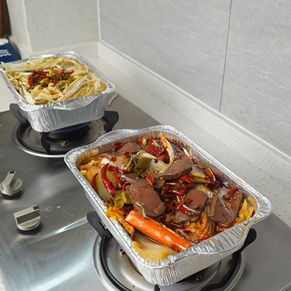 

3 Pcs Tinfoil Pots Foil Pan Lid Heat-resistant Baking BBQ Disposable Food Storage Kitchen Supplies Small Silver