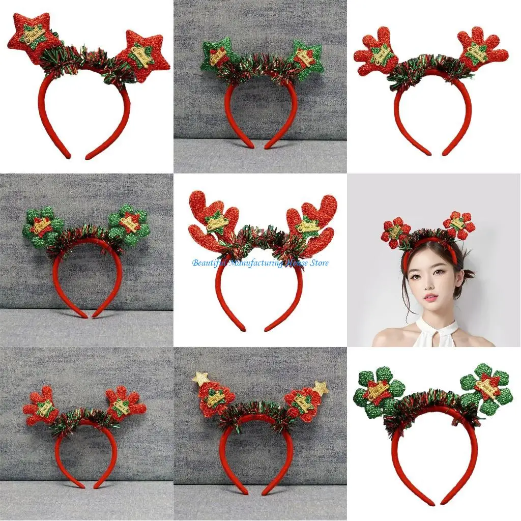 E56A Reindeer Headbands Hairband Hair Hoop for Women Girls Christmas Hair Accessories