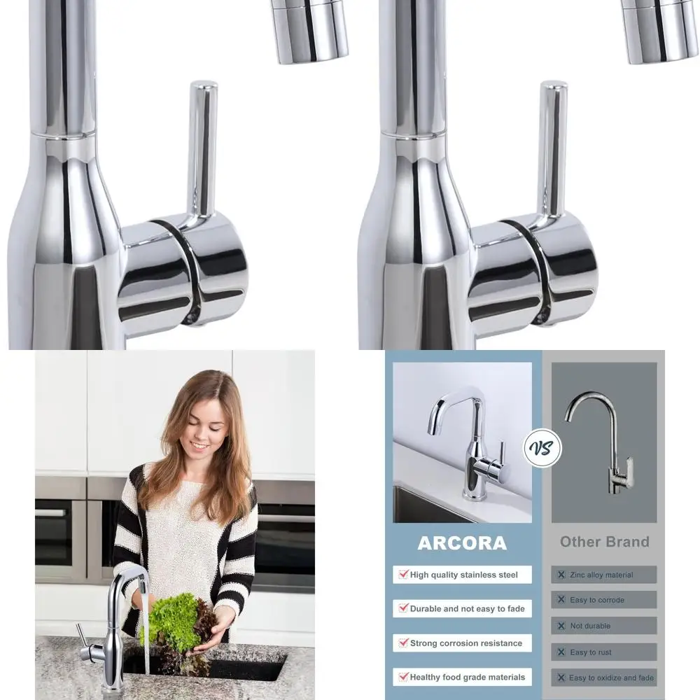 

Single Hole Chrome Bar Sink Faucet - 360° Swivel Spout for Small Kitchen or Bathroom, Includes cUPC Supply Lines