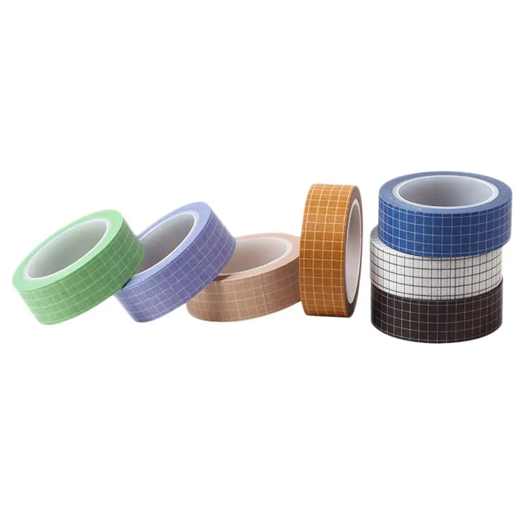 Grelha Impressa Washi Masking Tape Set, 15 mm De Largura, Colorido, 7 Rolos