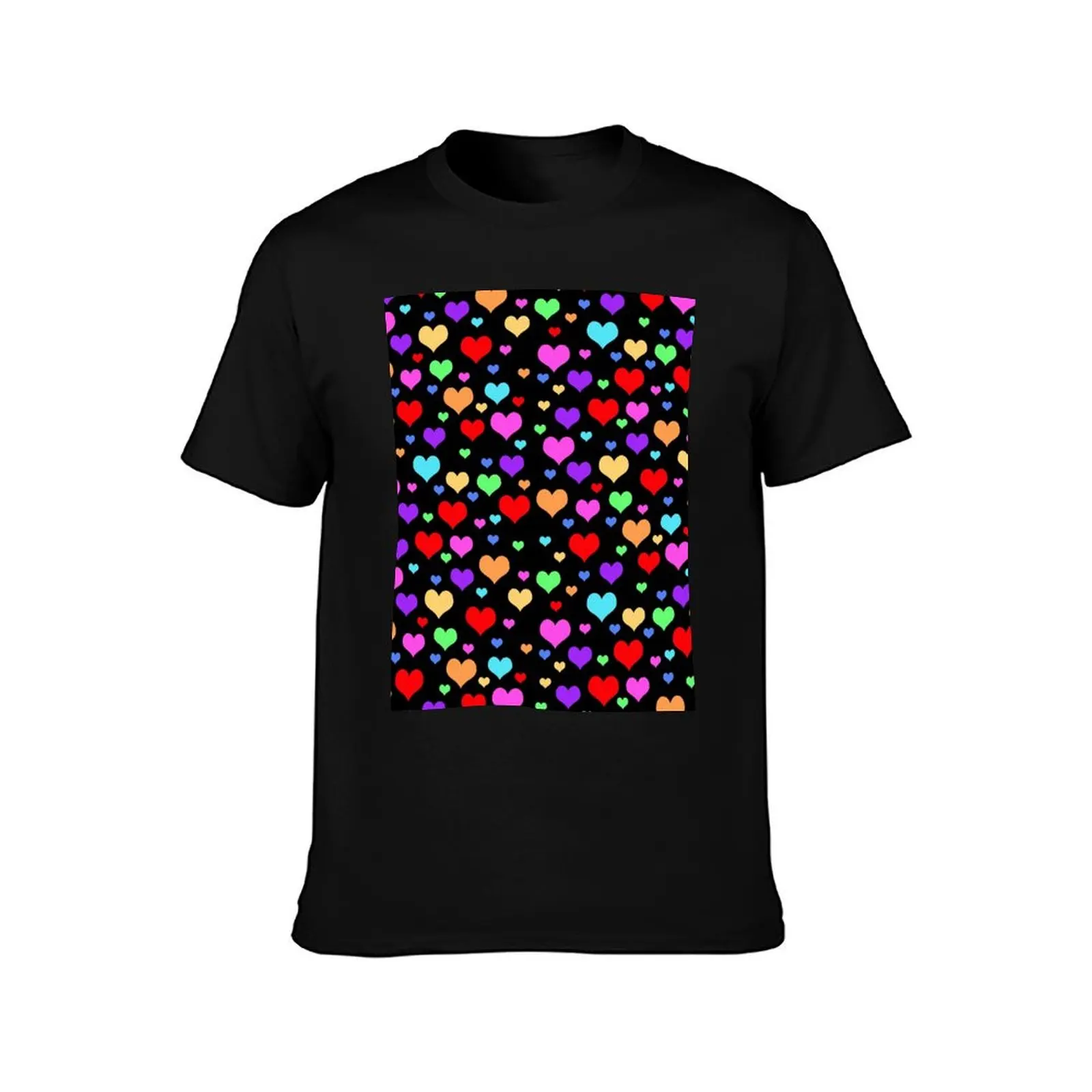 Multicolor Rainbow Hearts T-Shirt Summer Casual Cotton Tee Oversized Streetwear Tops Vintage Graphic Print Unisex Men Women