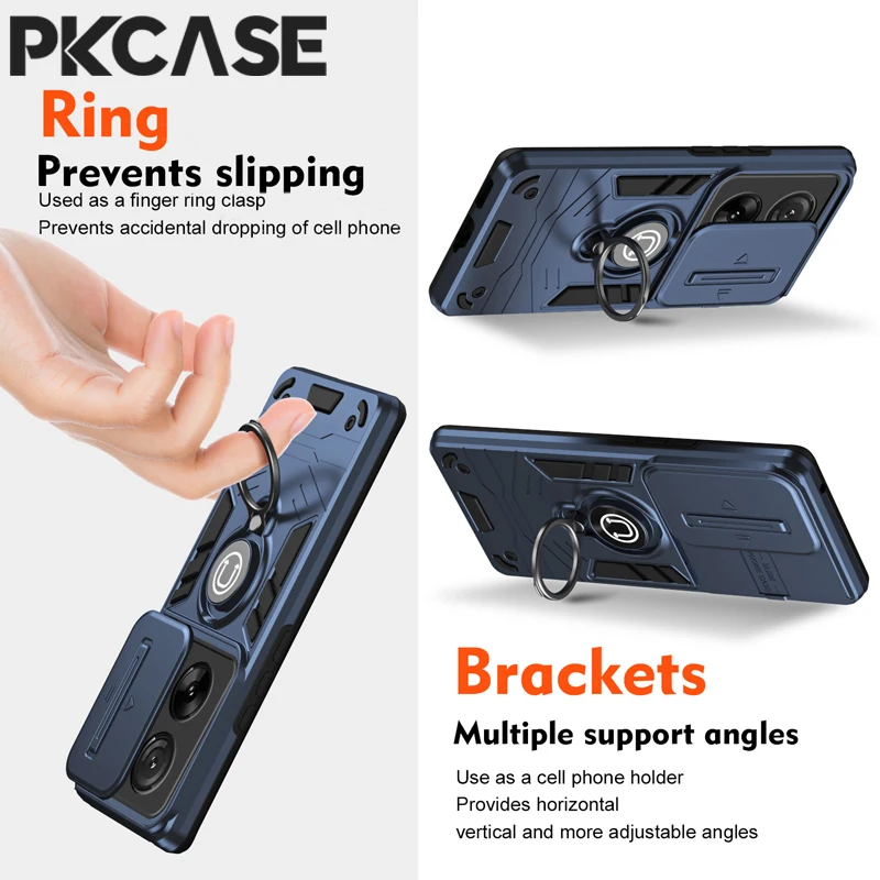 PKCASE Shockproof Camera Lens Slide Push Window Protection Case For Honor X7B Car Magnetic Ring Stand Armor Cover For Honor X8B