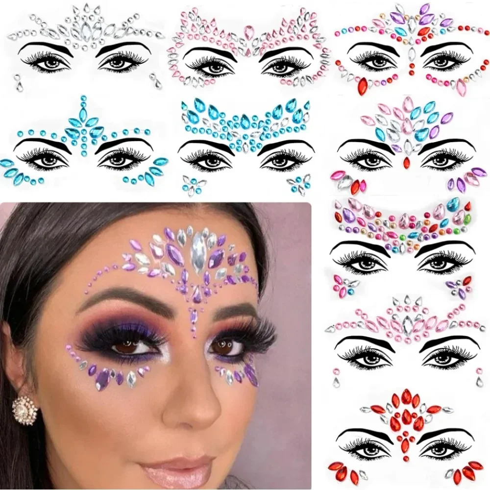 

5Pcs 3D Diamond Face Jewels Body Rhinestones Stickers for Party/Wedding/Festival Self-Adhesive Face Gems with Glitter Crystal
