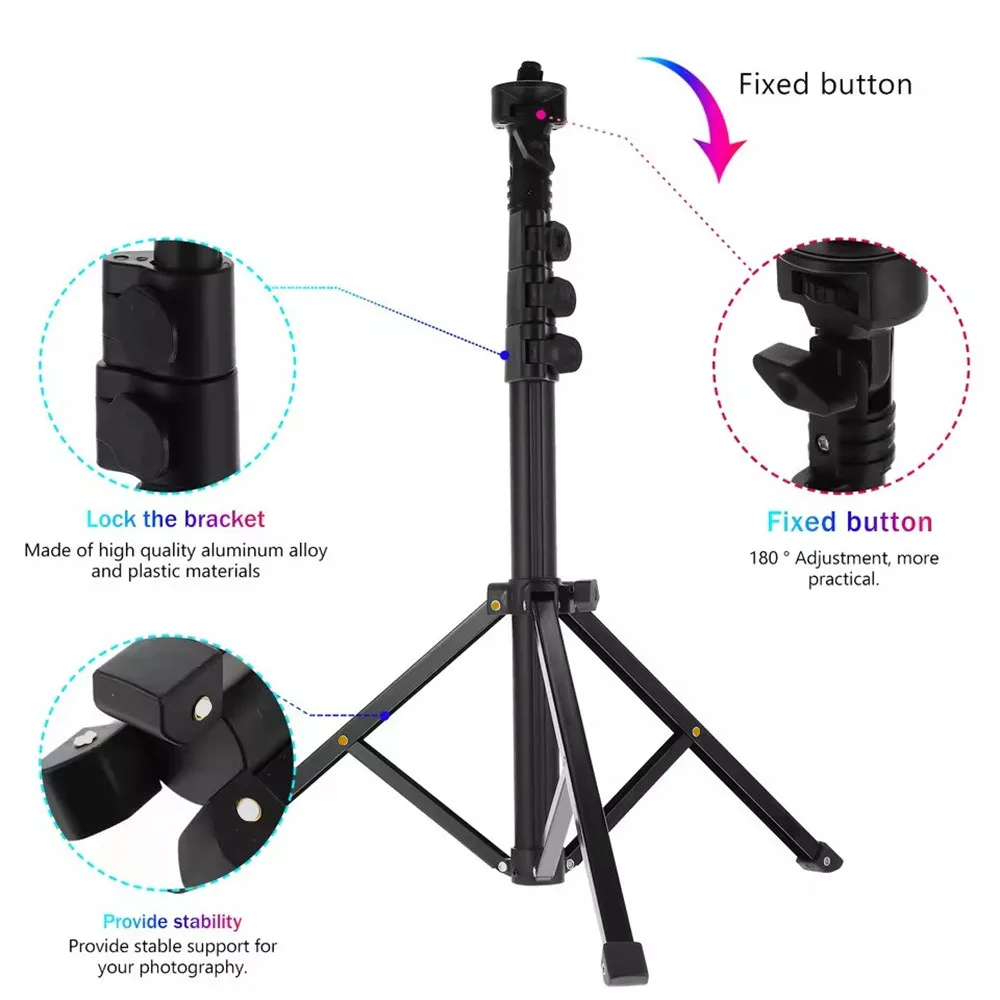 FANGTUOSI-Soporte para cámara de transmisión en vivo para teléfono móvil, trípode ajustable de 180 grados, soporte de luz portátil para estudio de fotografía