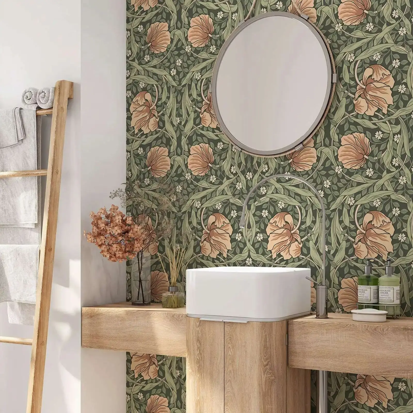 

William Morris Wallpaper Green Foliage Removable Self Adhesive Floral Mural Vintage Floral Peel and Stick or Unpasted Wall Paper