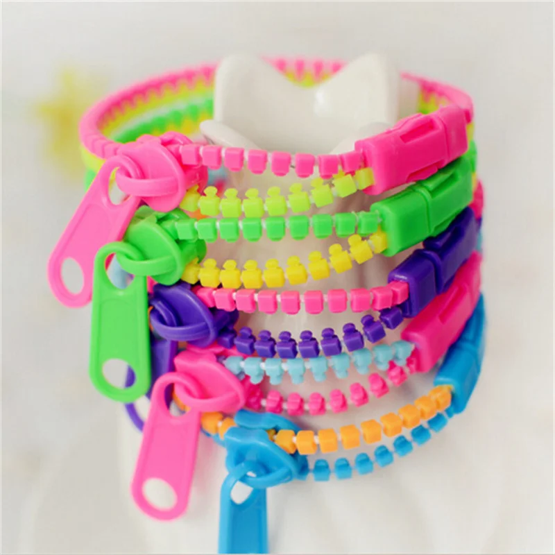 10Pcs Candy Two-color Zipper Chain Bracelet Creative Plastic Toys For Children Kids Toys Anti-stress Toys Fashion Decorations