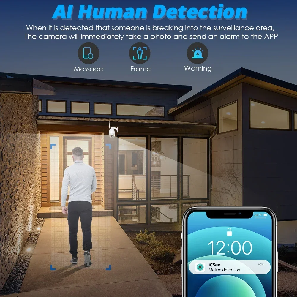 كاميرا أمان PTZ WiFi IP خارجية ، كاميرا فيديو ctv مقاومة للماء ، حماية أمان المنزل ، غلاف معدني ، iCsee ، 4K ، 8mp ، 50X Zoom