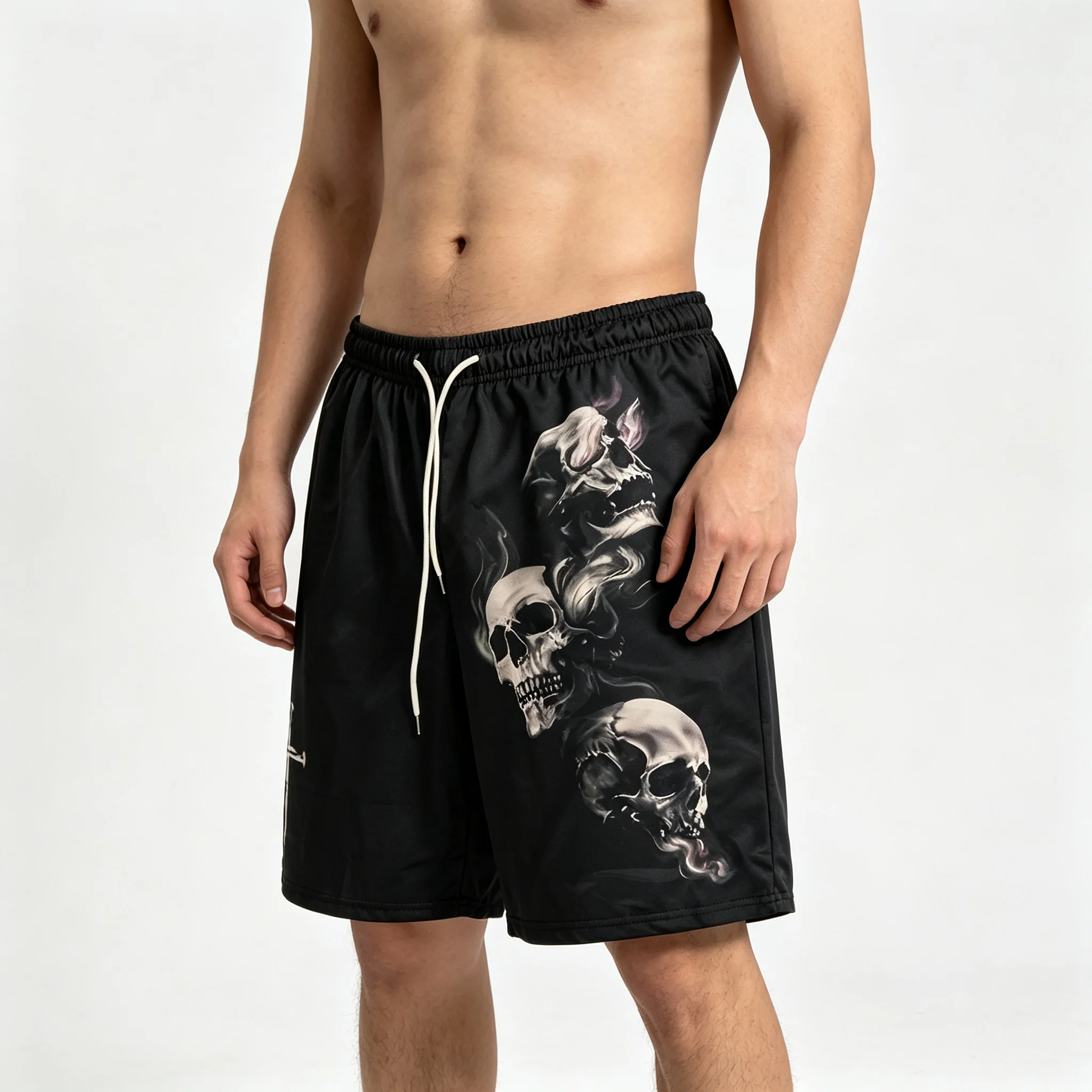 Fashion Skull Cross Pattern Printed Shorts Men's Sports Shorts, Beach Shorts, Casual Sports and Daily Holiday Streetwear Moto