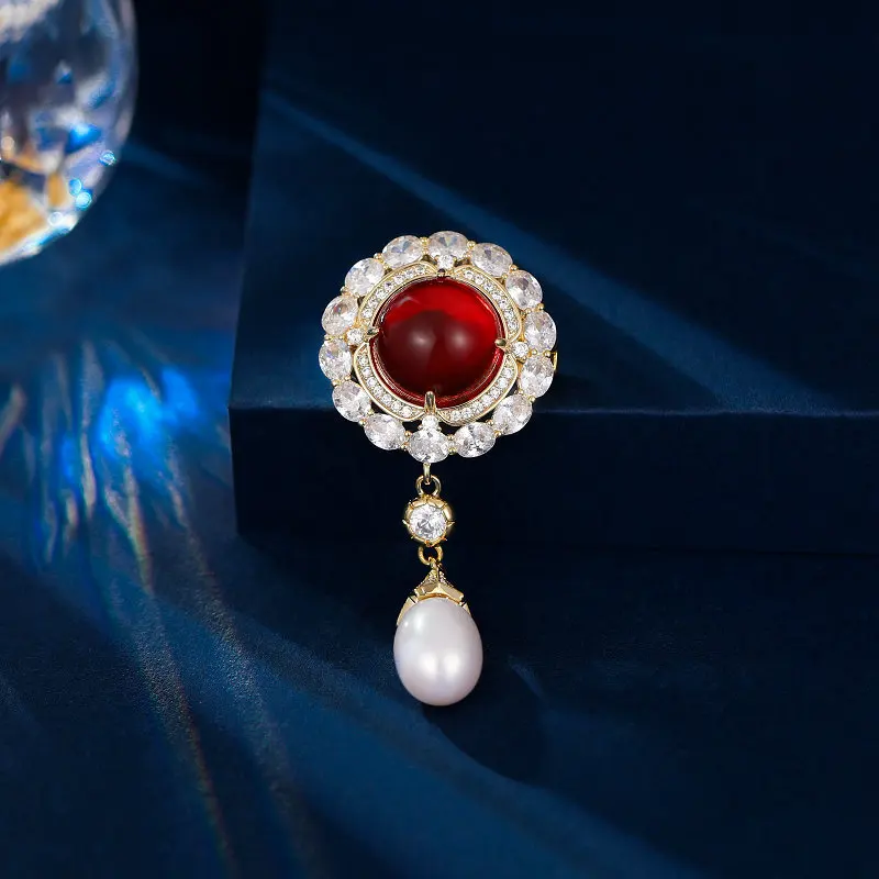 Niche High-End Suit Jacket Accessory Brooch Multi-Purpose Fixed Clothing Pin Water Drop Freshwater Pearl Brooch