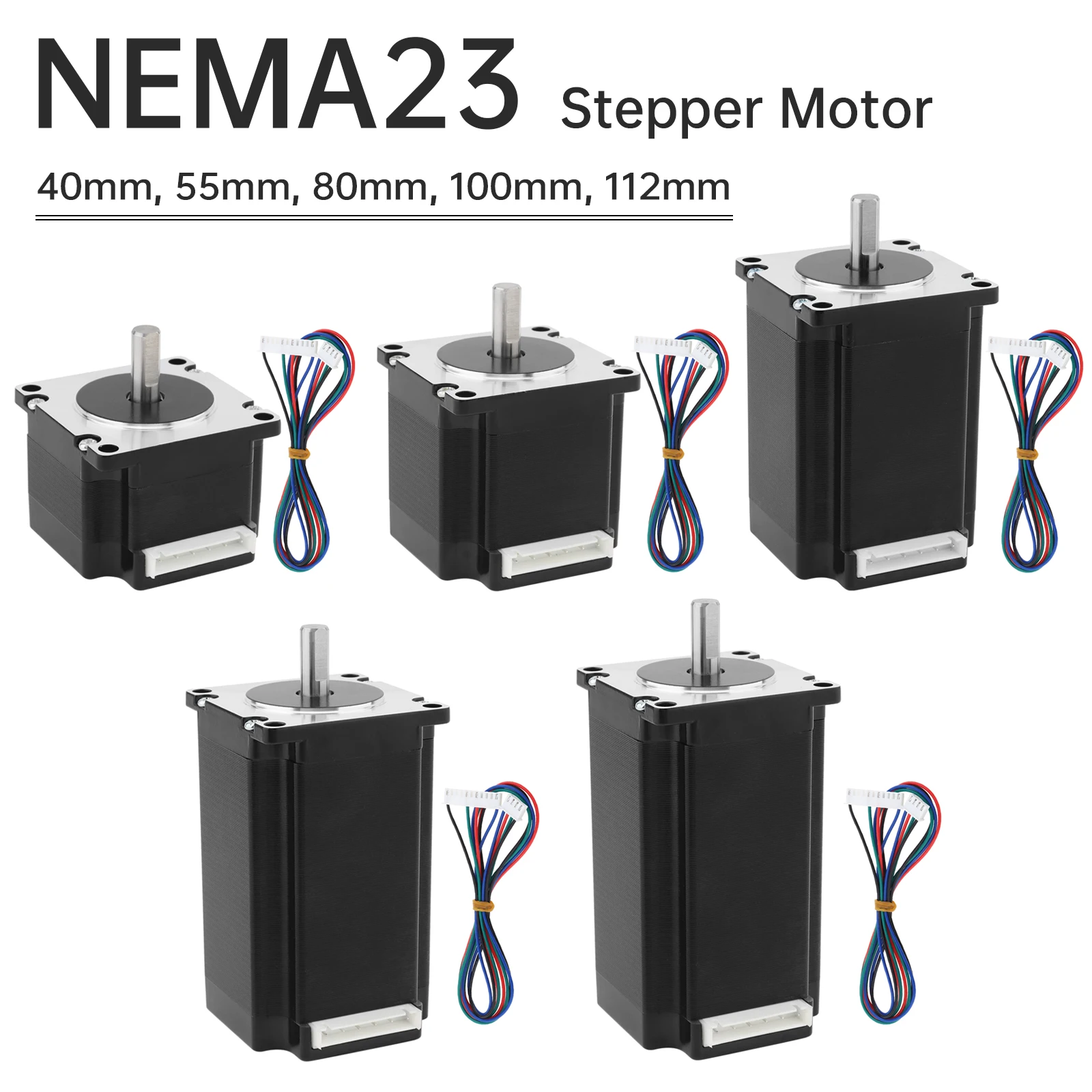 Nema 23 Stepper Motor 40/55/80/100/112mm 2A/4A/4.5A 2-Phase 4-Wire 1.8-Deg for CNC Router Engraving Milling Machine / 3D Printer