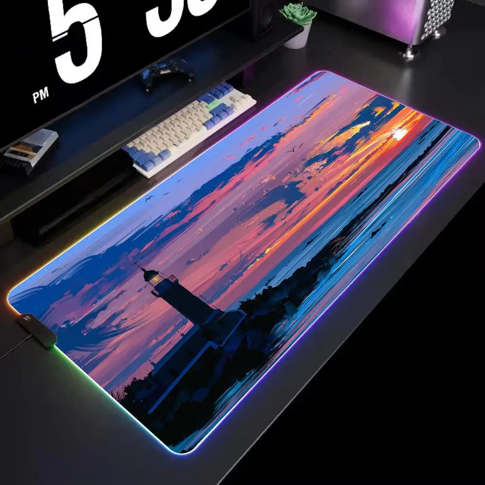 

Коврик для мыши с RGB-подсветкой в стиле аниме, игровой коврик для стола, светодиодный коврик для мыши с подсветкой, аксессуары для геймеров, большой коврик для мыши