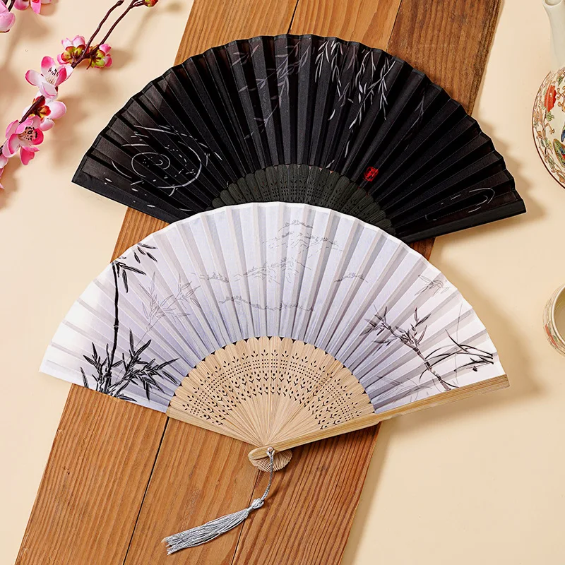 1 Piece Summer Portable Tassel Folding Fan Chinese Retro Style Hanfu Men's And Children's Dance Small Bamboo Fan