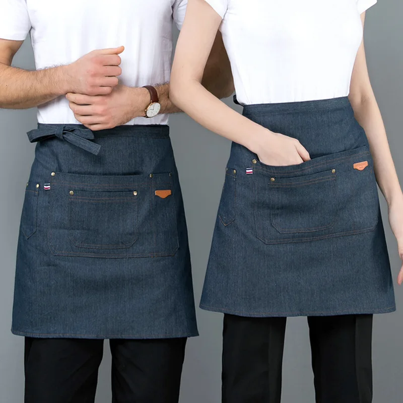 Canvas denim apron milk tea coffee hot pot restaurant Korean style fashion waiter half work clothes