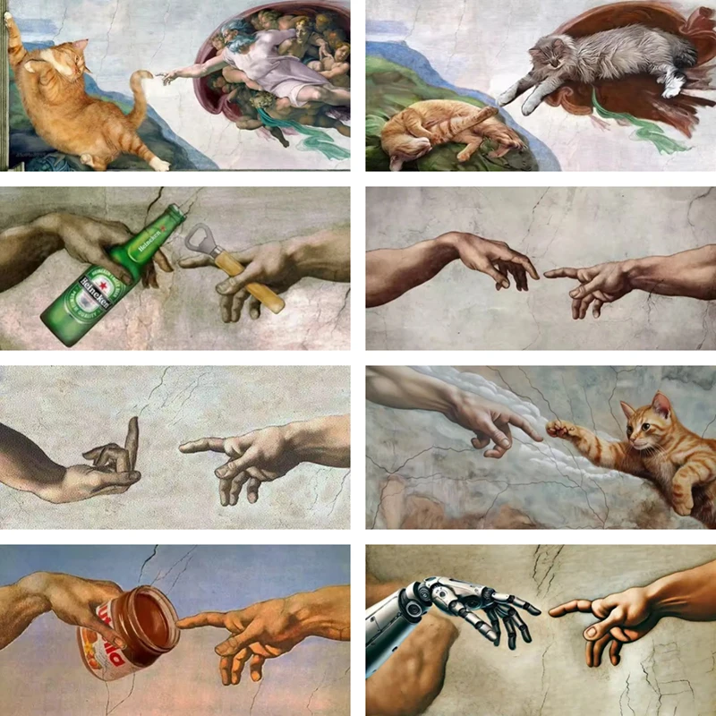 Adam Funny Hands Touching Canvas Painting Renaissance Michelangelo Poster Print Home Decor Wall Art