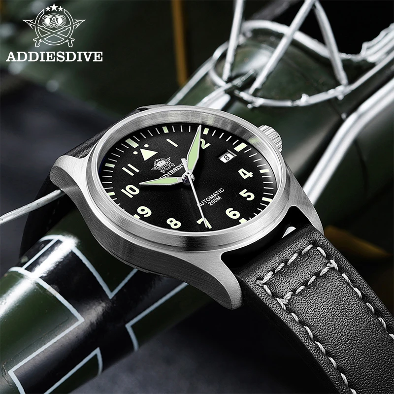 

ADDIESDIVE Men's Automatic Mechanical Watch Sapphire Glass 200m Waterproof Wristwatch Leather Strap Super Luminous Dive Watches