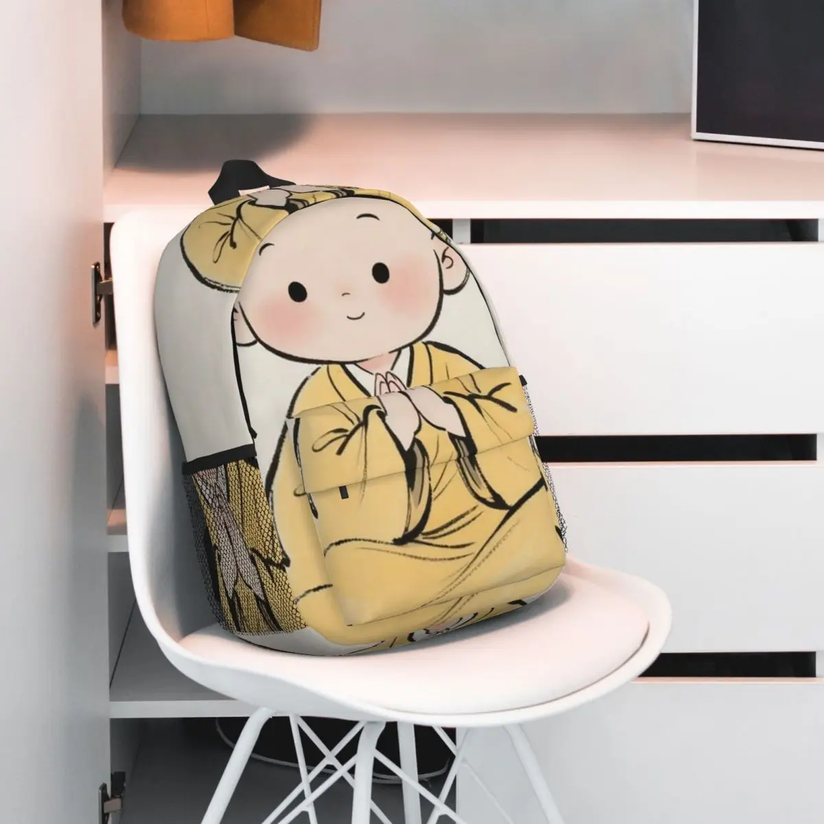 Cartoon Monk Cute Backpack Student BookBag Kids School Bag Computer Shoulder Bags for Men Women