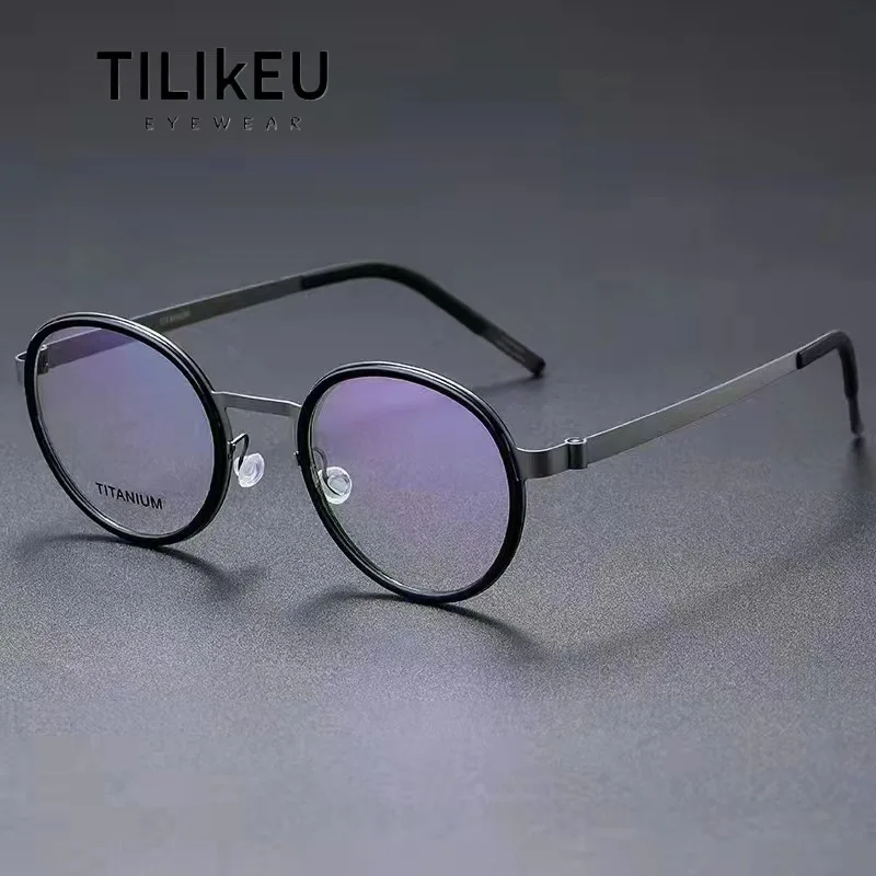 

Denmark Brand Round Ultra-Light Glasses Frame Men Women Retro Pure Titanium Eyeglasses Prescription Frame Screwless Eye Glasses