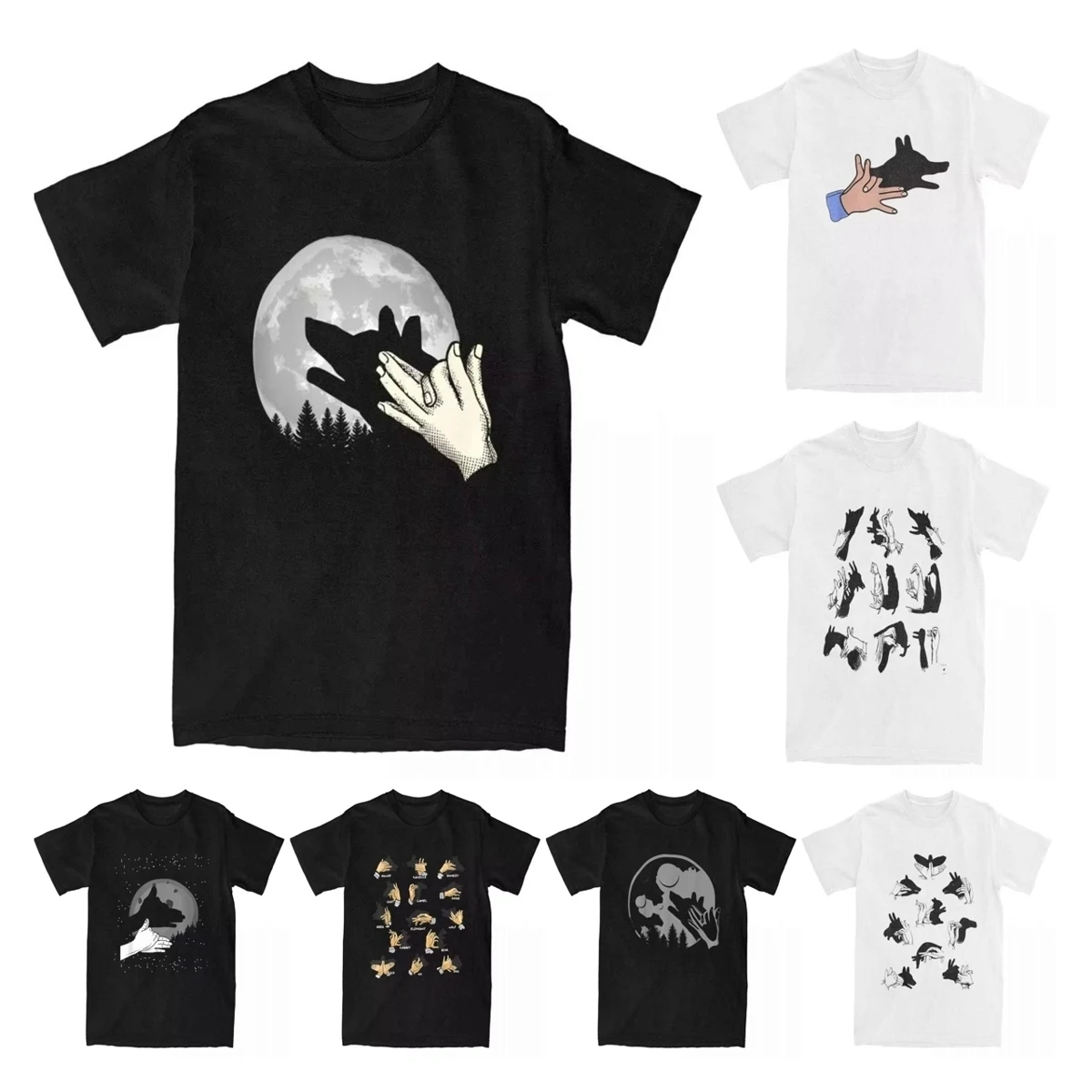 Wolf Shadow Puppet Moon Outdoor Hike Camp Funny Hikers T Shirt for Men Cotton Novelty T-Shirt Fun Tee Shirt Tops Graphic Printed